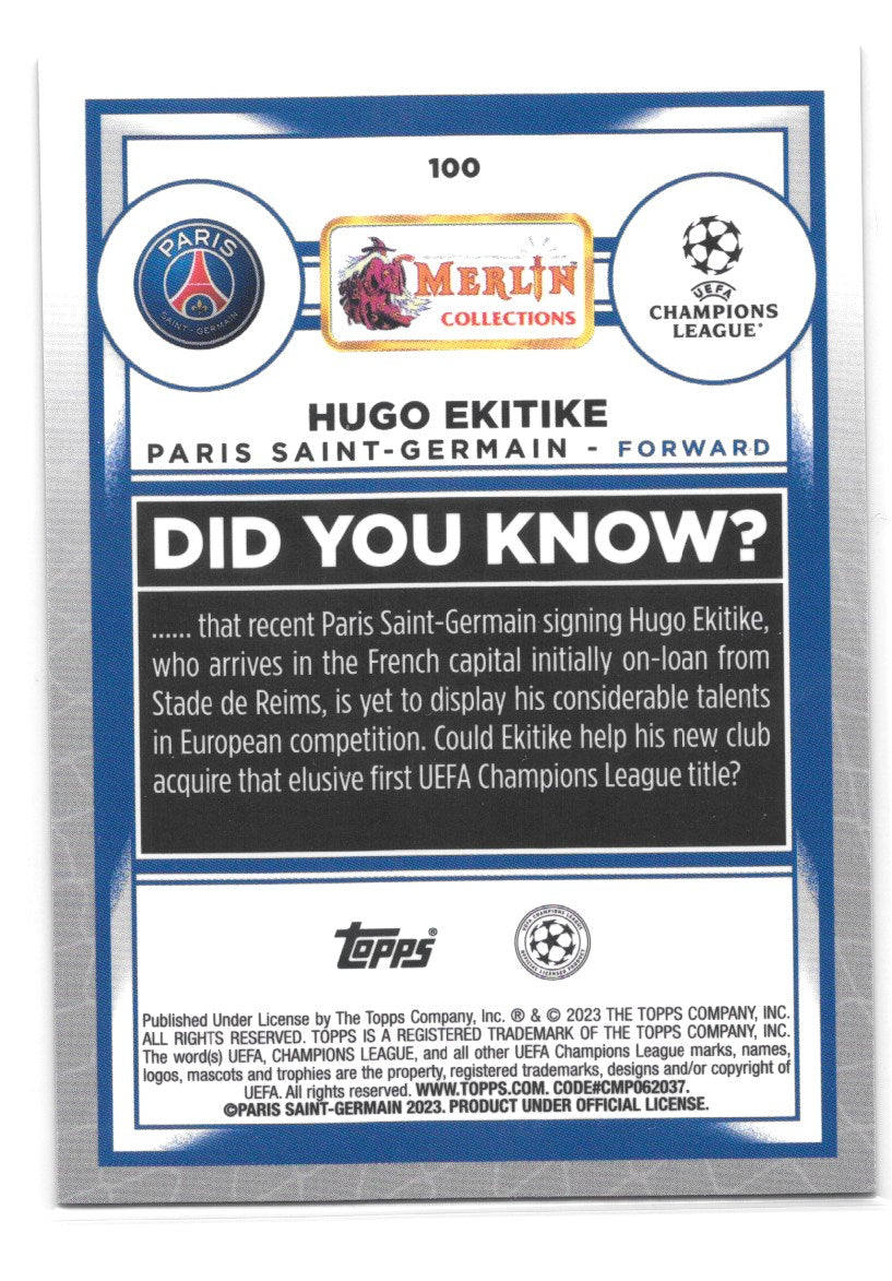 Hugo Ekitike (PSG) Aqua Prism Refractor RC Topps Merlin Chrome UCC 22-23