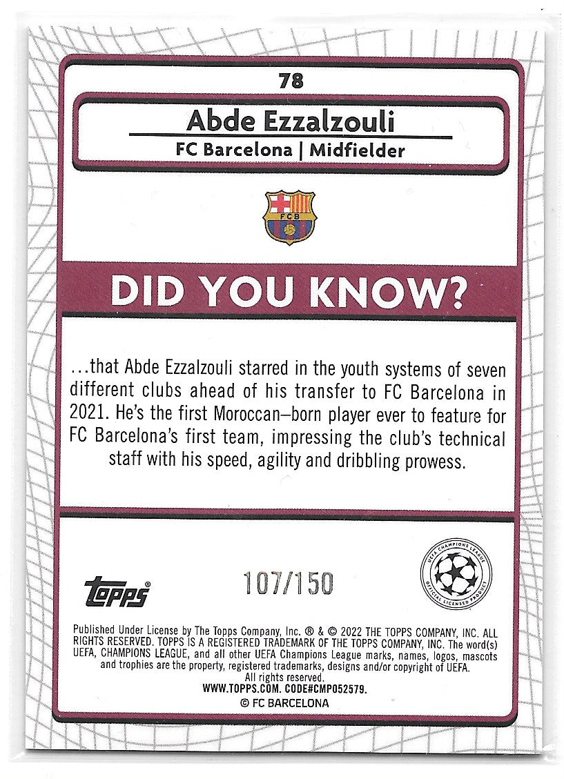 Abde Ezzalzouli (FC Barcelona) Speckle Refractor /150 RC Topps Merlin Chrome 21-22