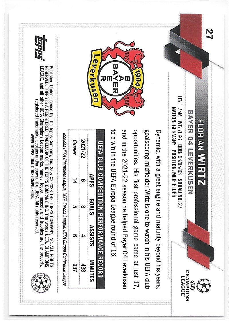 Florian Wirtz (Bayer Leverkusen) Pink Sparkle Topps UCC Flagship 22-23