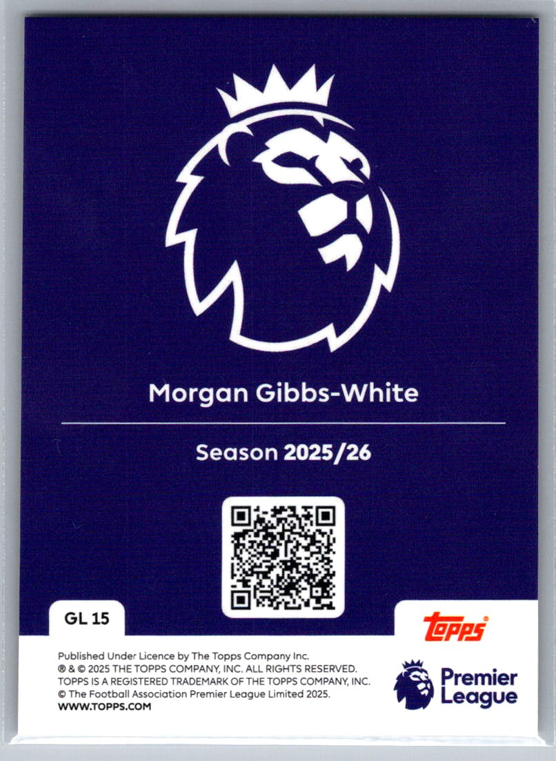 Morgan Gibbs-White (Nottingham Forest) Gold Lion Topps Premier League 25-26