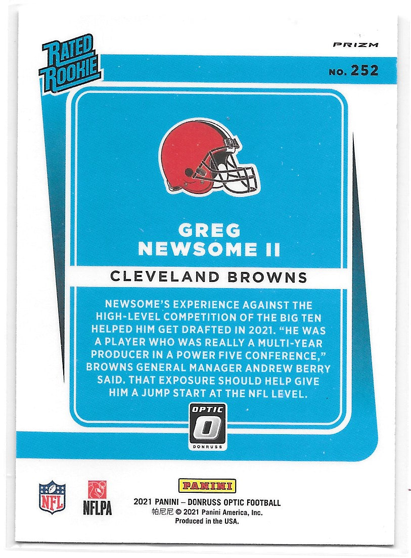 Greg Newsome II (Cleveland Browns) Rated Rookie Pink Panini Donruss Optic Football 2021