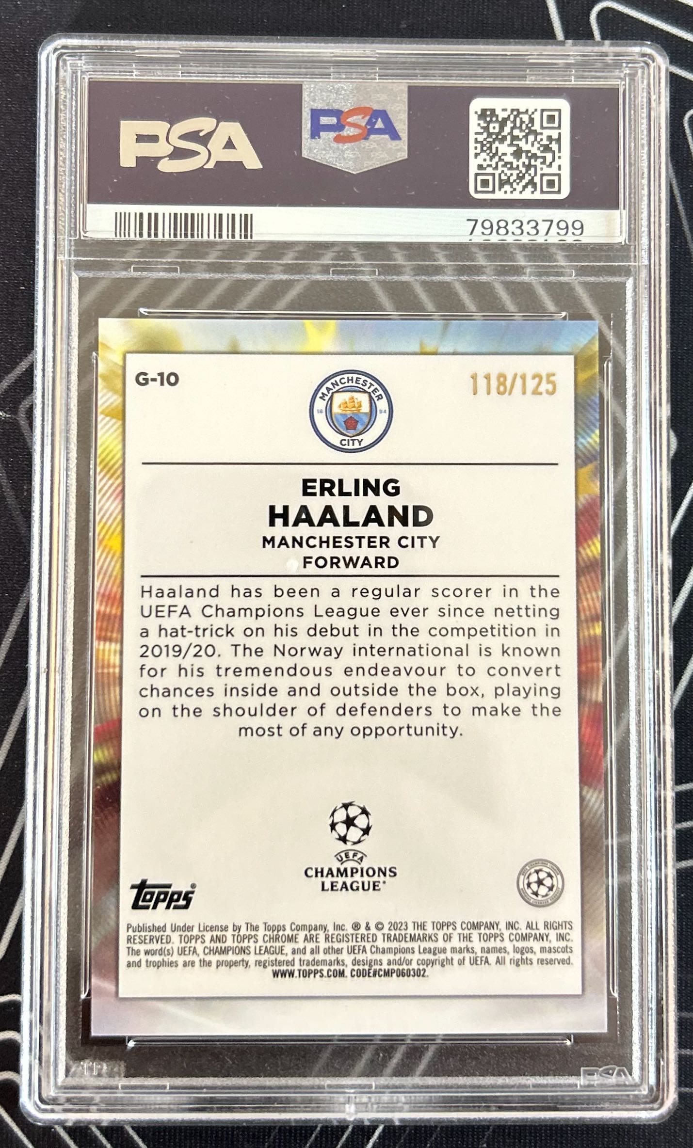 Erling Haaland (Manchester City) Golazo Yellow Refractor /125 Topps Chrome UCC 22-23 PSA 10