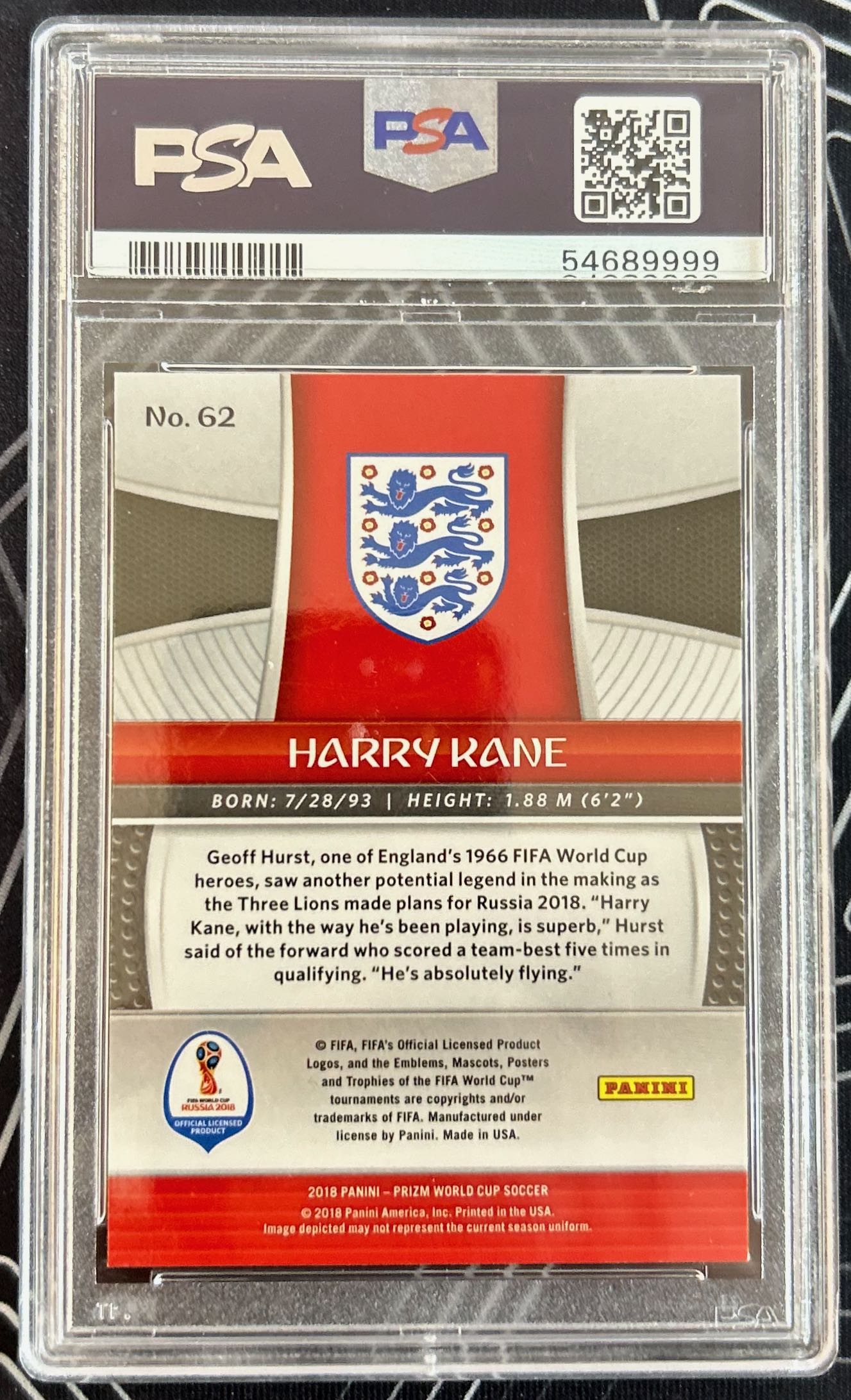 Harry Kane (England) Base Panini Prizm World Cup 2018 PSA 9