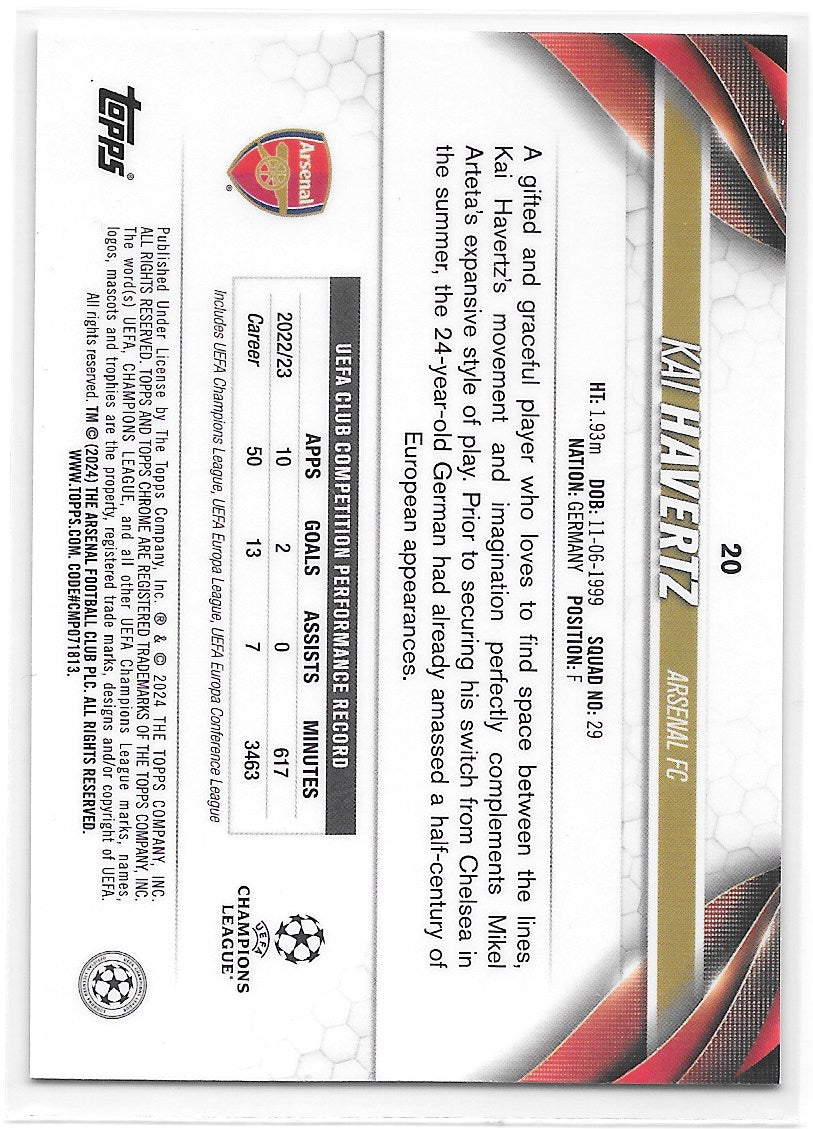 Kai Havertz (Arsenal) Aqua Prism Topps Chrome UCC 23-24