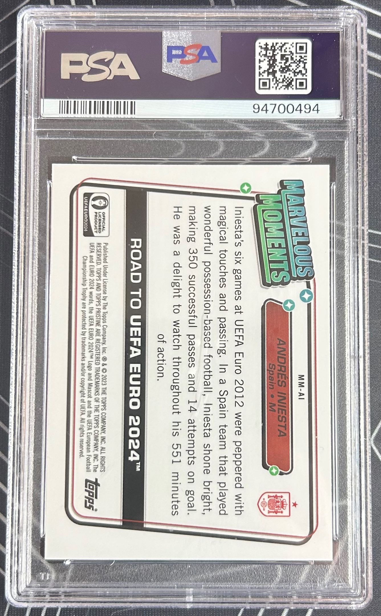 Andres Iniesta (Spain) Marvelous Moments Topps Pristine Road to Euro 2024 PSA 9 Pop 1