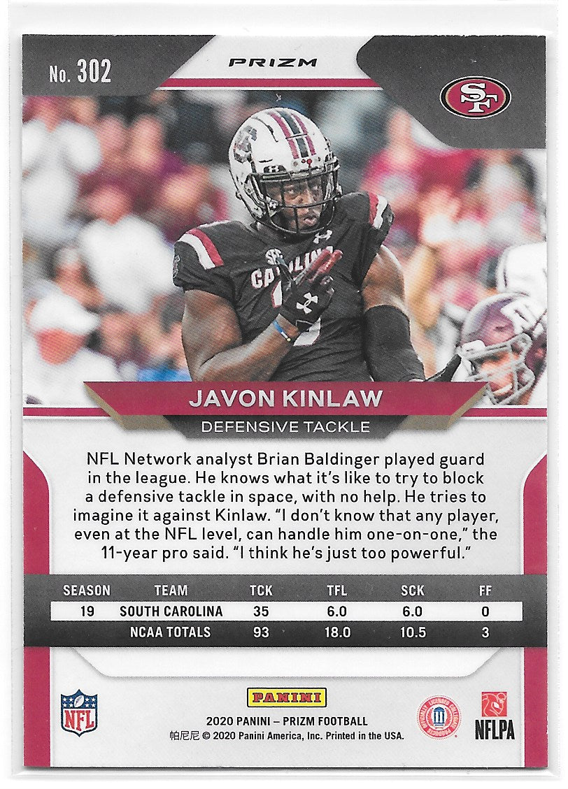 Javon Kinlaw (San Francisco 49ers) Green Prizm RC Panini Prizm Football 2020