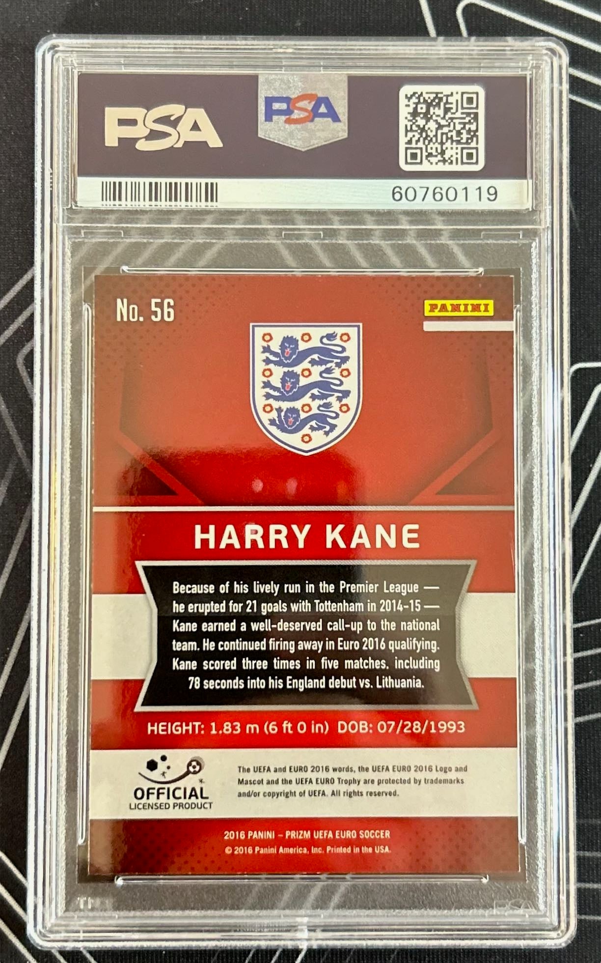 Harry Kane (England) Base Panini Prizm UEFA Euro 2016 PSA 10