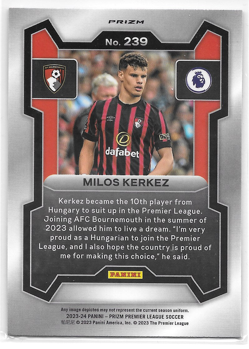 Milos Kerkez (AFC Bournemouth) Red White & Blue Choice RC Panini Prizm Premier League 23-24