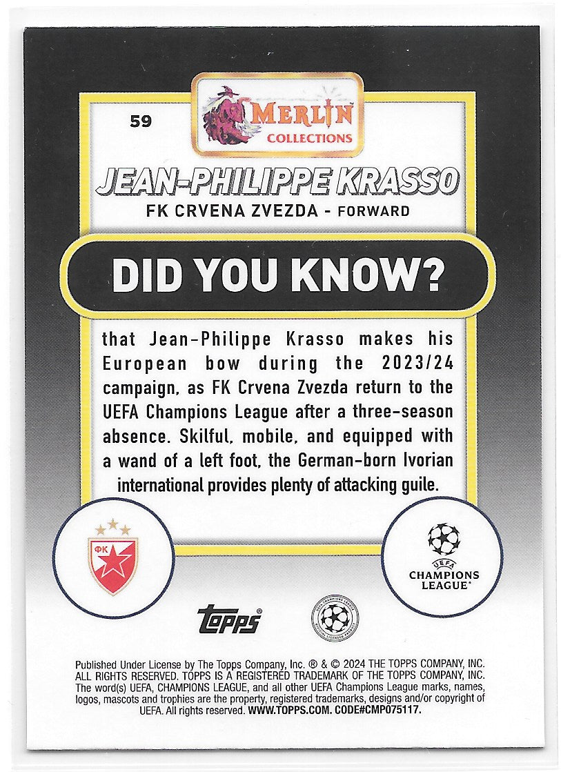 Jean-Philippe Krasso (FK Crvena Zvezda) Aqua Prism Refractor RC Topps Merlin UCC 23-24
