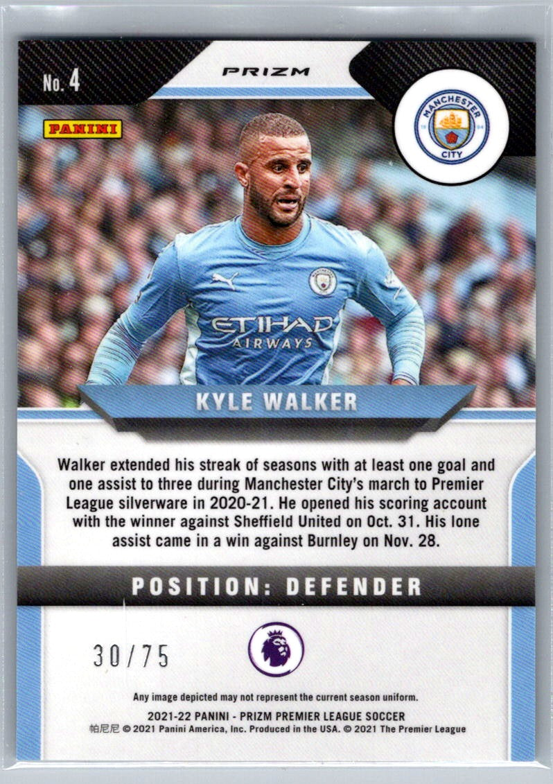 Kyle Walker (Manchester City) Blue Ice Prizm /75 Panini Prizm Premier League 21-22