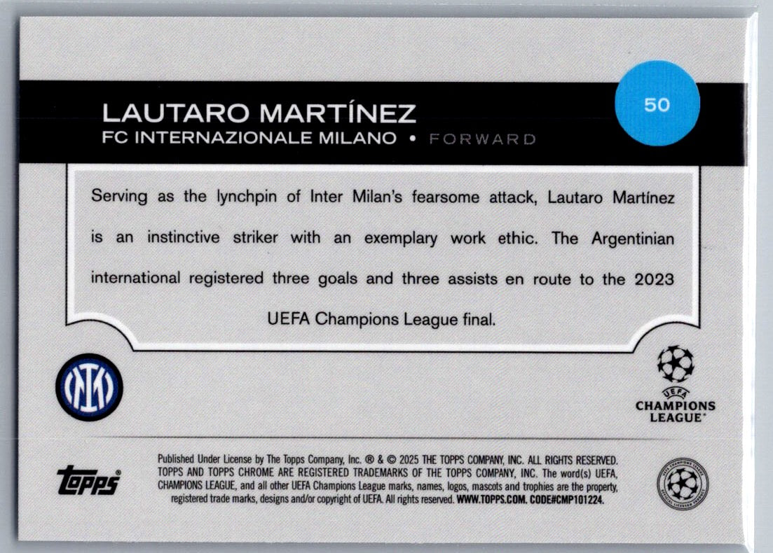 Lautaro Martinez (FC Internazionale Milano) Violet Prism Refractor /299 Topps Chrome UCC 24-25