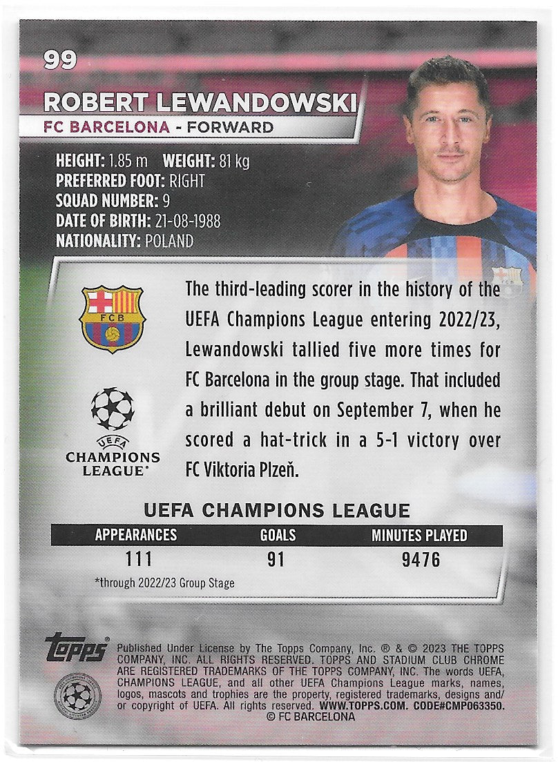 Robert Lewandowski (FC Barcelona) Blue Prism Refractor Topps Stadium Club Chrome 22-23