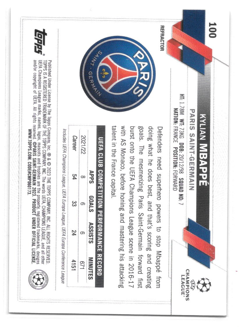 Kylian Mbappé (PSG) Refractor Topps Chrome UEFA Club Competitions 22-23