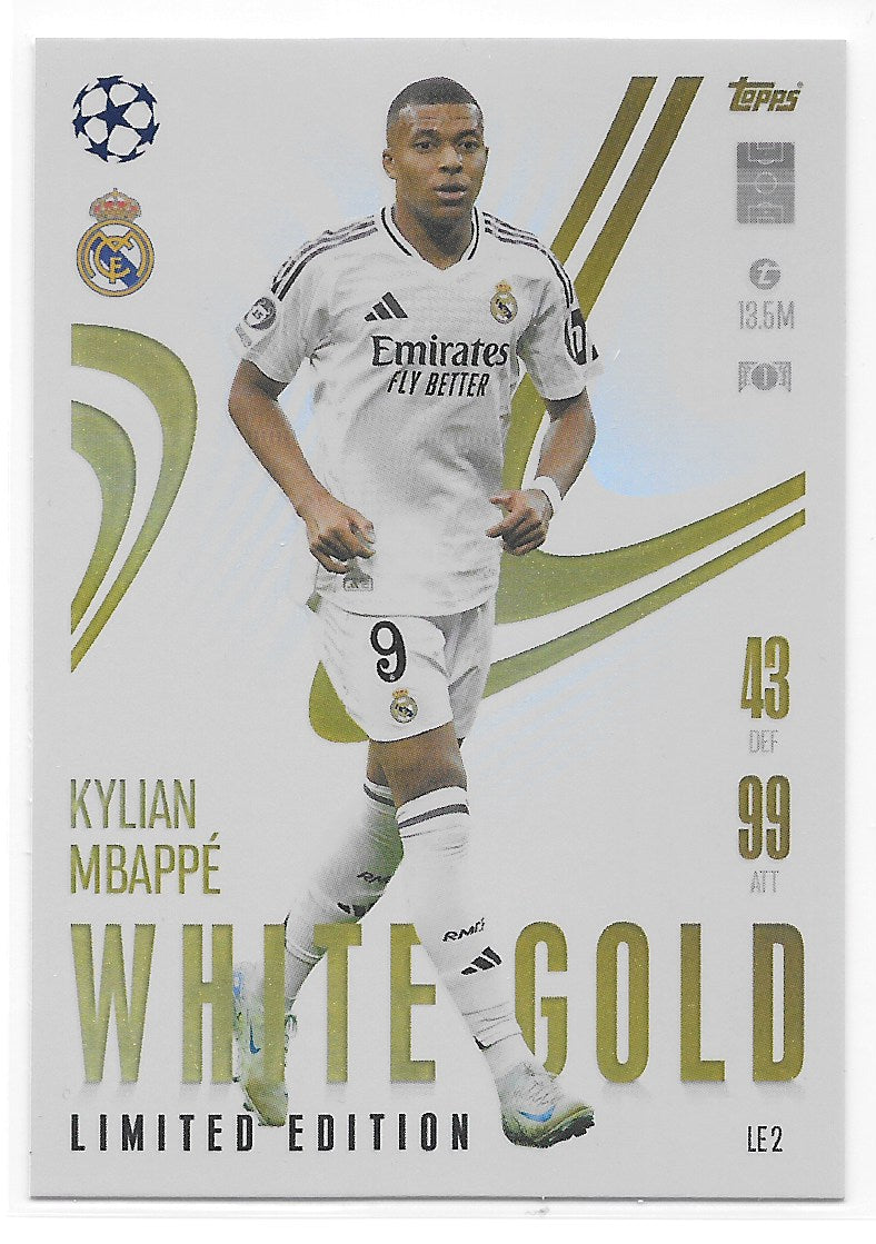 limited edition soccer cards Kylian Mbappe (Real Madrid CF) White Gold Limited Edition Topps Match – The  Kitroom