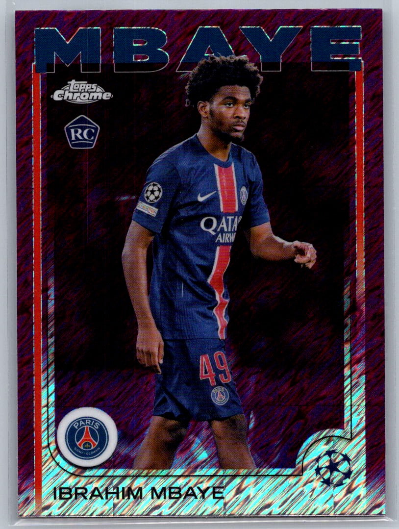 Ibrahim Mbaye (PSG) Magenta Shimmer RC Topps Chrome UCC 24-25