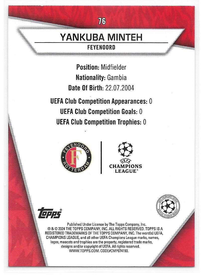 Yankuba Minteh (Feyenoord) Green Uncommon RC Topps UCC SuperStars 23-24