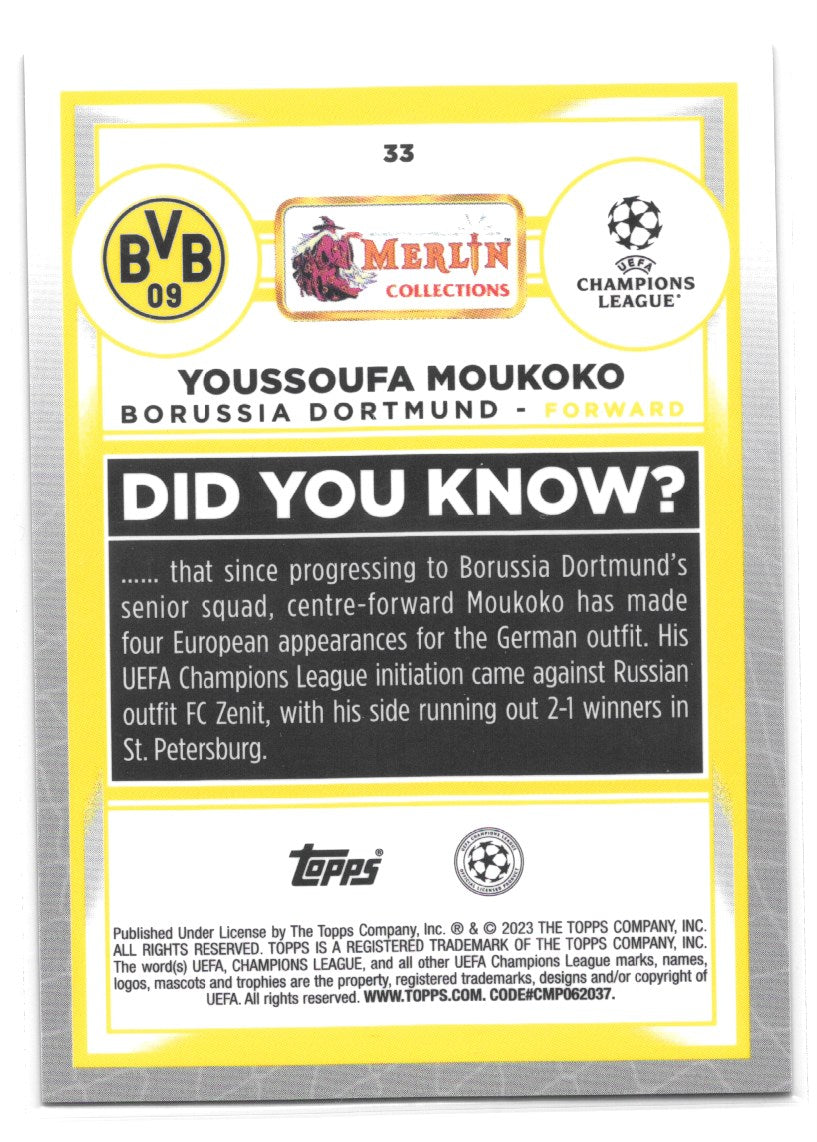 Youssoufa Moukoko (Borussia Dortmund) Aqua Prism Refractor Topps Merlin Chrome UCC 22-23