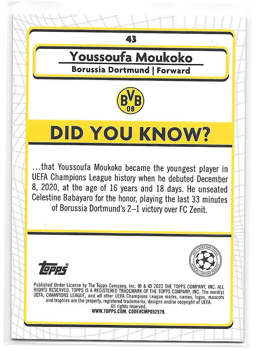 Youssoufa Moukoko (Borussia Dortmund) Aqua Prism Refractor Topps Merlin Chrome 21-22