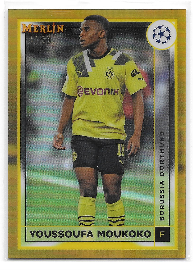 Youssoufa Moukoko (Borussia Dortmund) Gold Refractor /50 Topps Merlin Chrome UCC 22-23