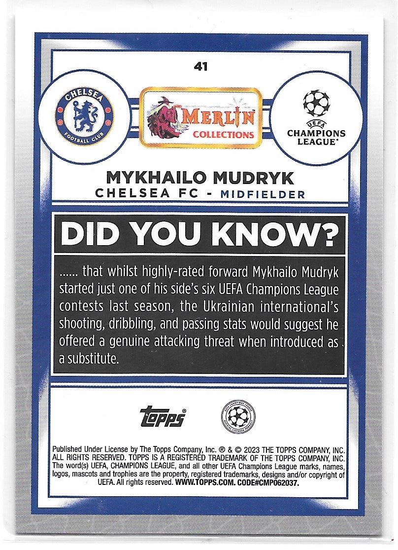 Mykhailo Mudryk (Chelsea FC) Vintage Merlin Refractor Topps Merlin Chrome UCC 22-23