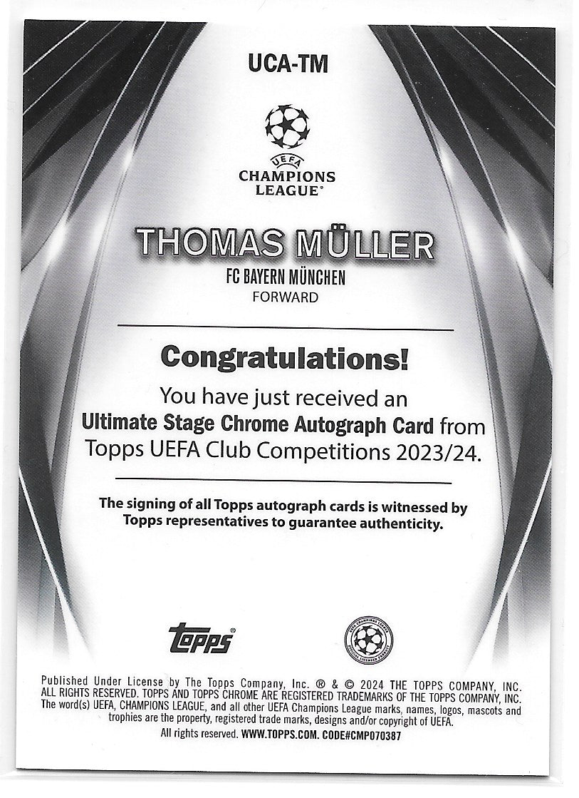 Thomas Muller (FC Bayern Munchen) Ultimate Stage Chrome Auto Topps UCC Flagship 23-24
