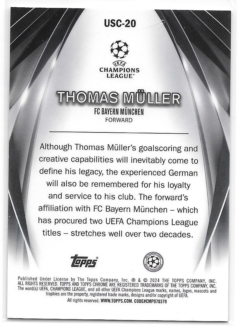 Thomas Muller (FC Bayern Munchen) Ultimate Stage Chrome Purple /75 Topps UCC Flagship 23-24