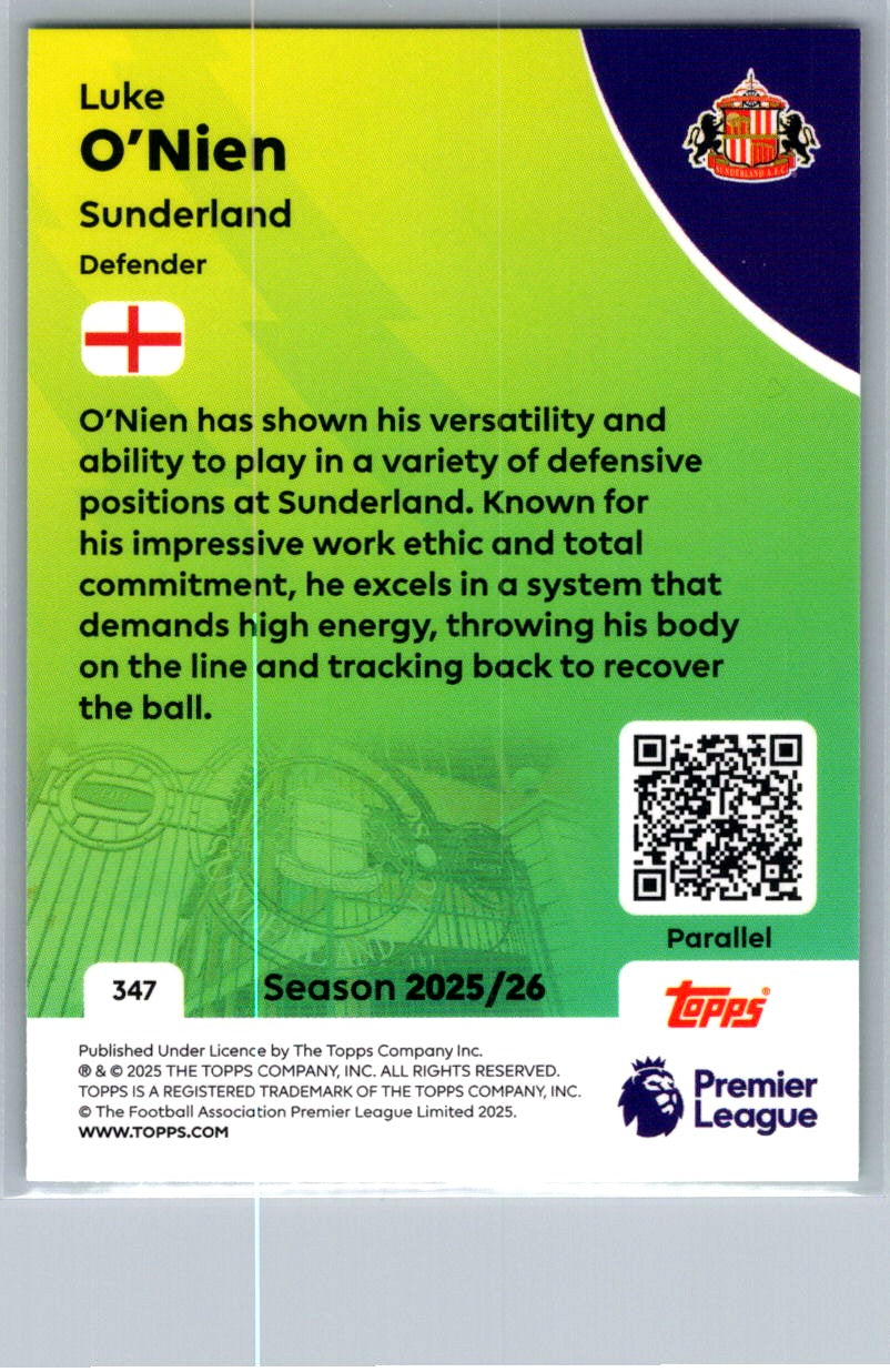 Luke O’Nien (Sunderland) Green RC Topps Premier League 25-26