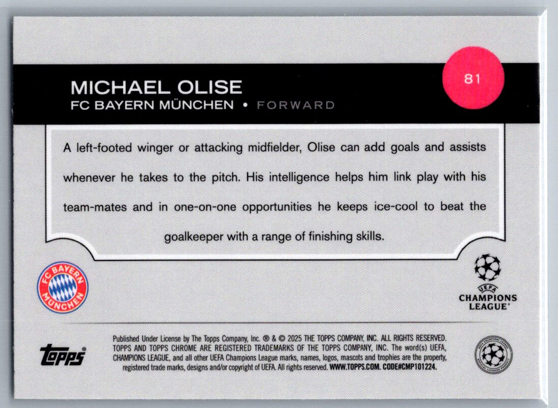 Michael Olise (FC Bayern Munchen) Wave Refractor Topps Chrome UCC 24-25