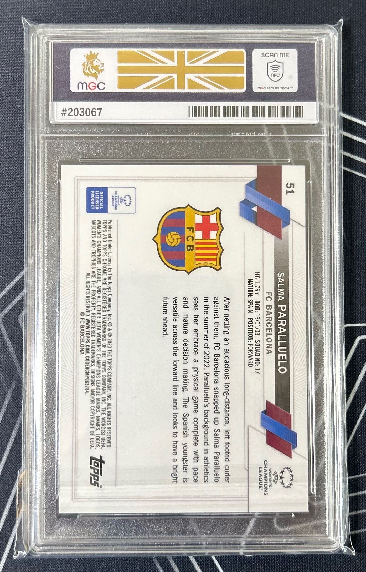 Salma Paralluelo (FC Barcelona) Rookie Card Topps Chrome Sapphire UEFA Women’s CL 22-23 MGC 10