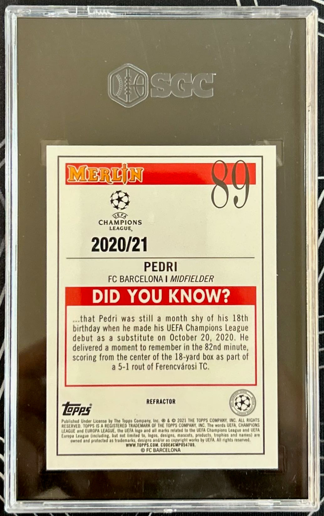 Pedri (FC Barcelona) Refractor RC Topps Chrome Merlin UCL 20-21 SGC 10