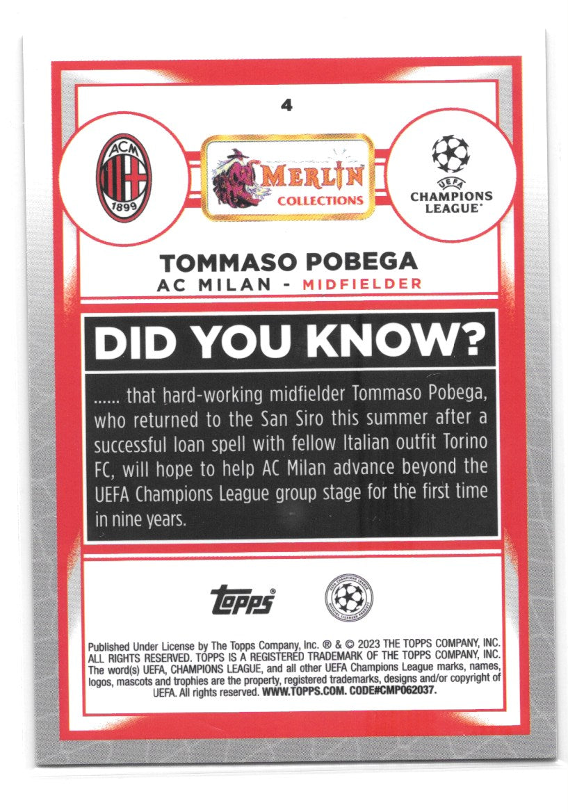Tommaso Pobega (AC Milan) Aqua Prism Refractor Topps Merlin Chrome UCC 22-23