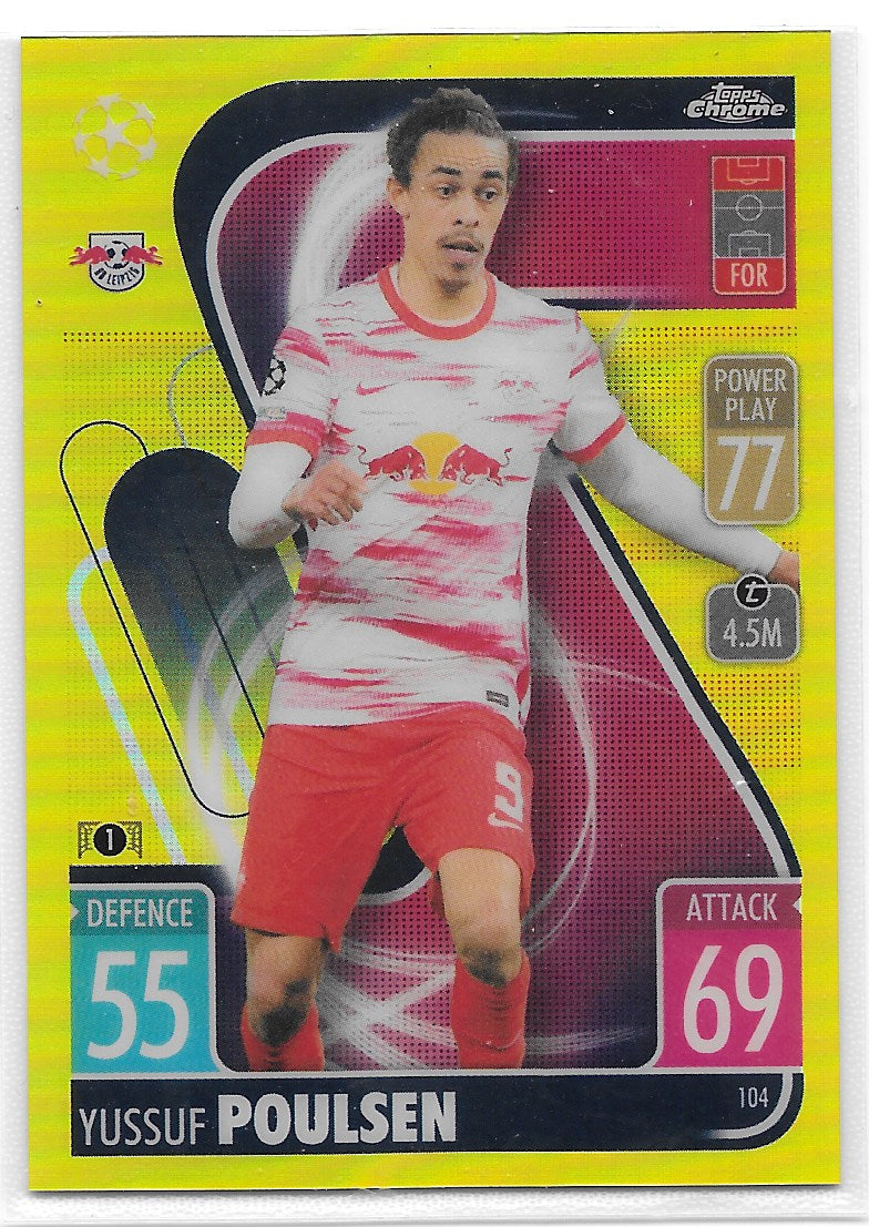 Yussuf Poulsen (RB Leipzig) Yellow Refractor /75 Topps Chrome Match Attax UEFA 21-22