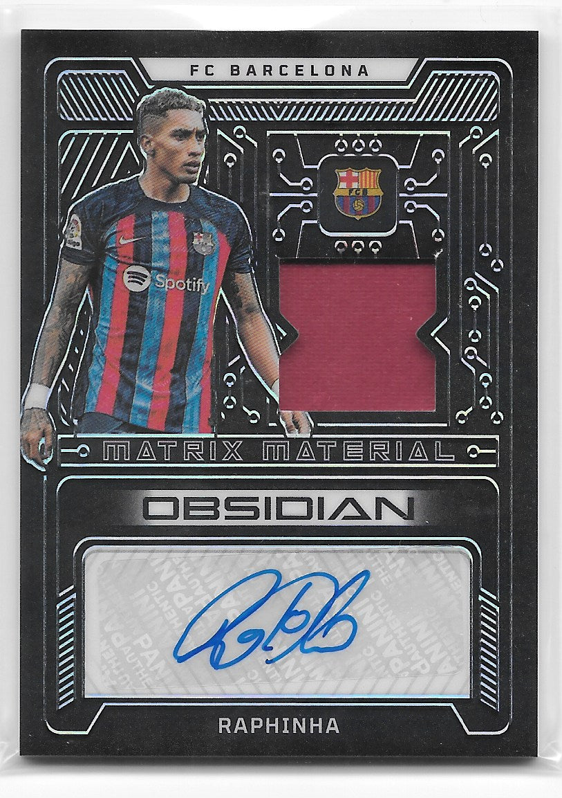 Raphinha (FC Barcelona) Matrix Material Auto /182 Panini Obsidian Soccer 22-23