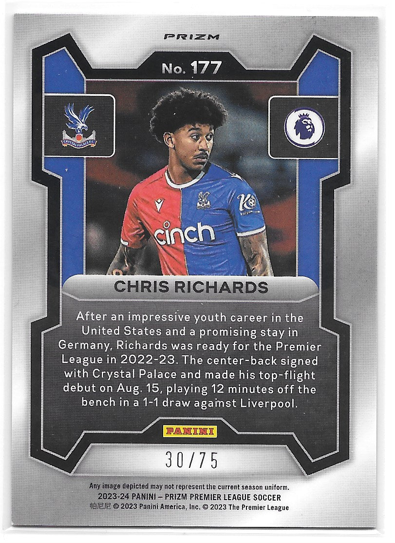 Chris Richards (Crystal Palace) Blue Ice /75 Panini Prizm Premier League 23-24