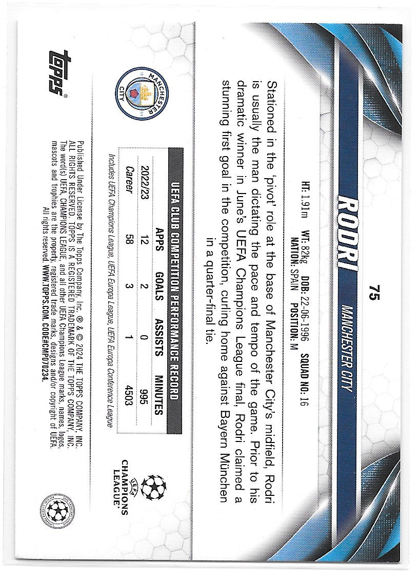 Rodri (Manchester City) Pink Sparkle Topps UCC Flagship 23-24