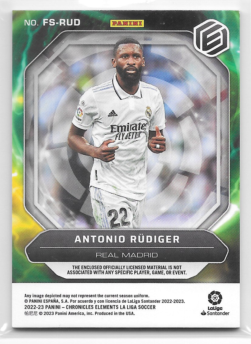 Antonio Rudiger (Real Madrid CF) Elements Fusion Swatches Silver /99 Panini Chronicles La Liga 22-23