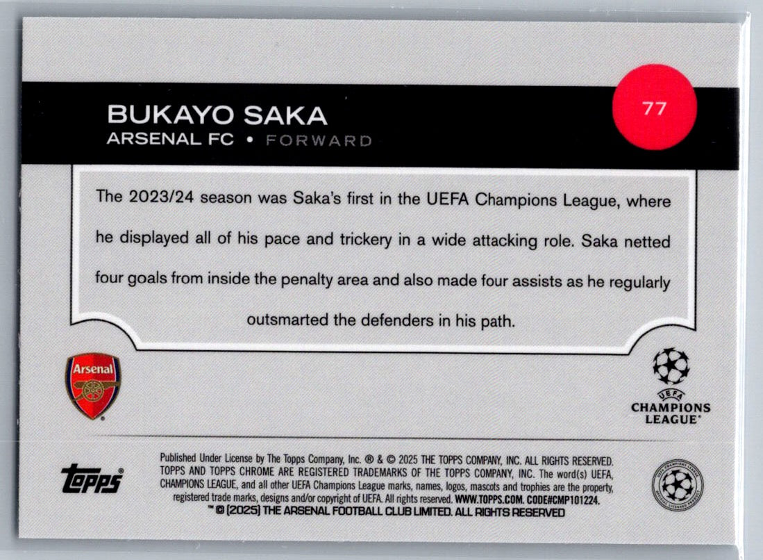 Bukayo Saka (Arsenal) Wave Refractor Topps Chrome UCC 24-25