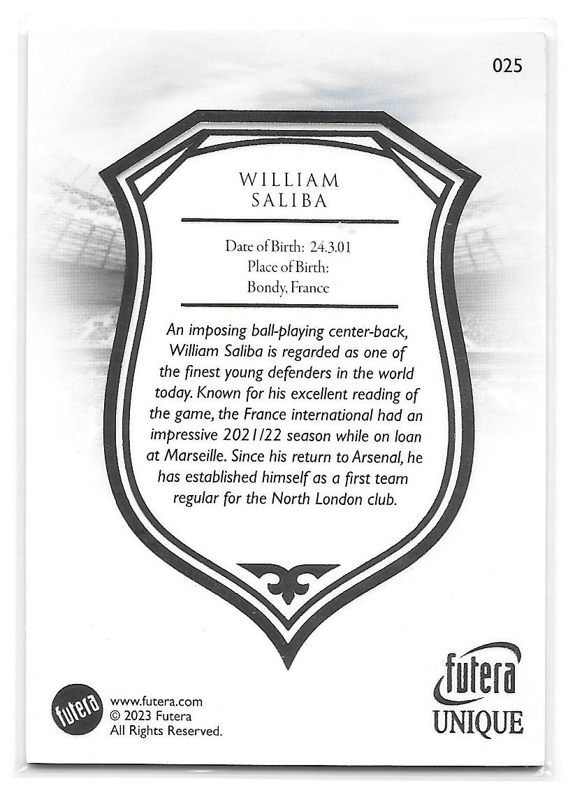 William Saliba (France) Base Futera Unique World Football 2023