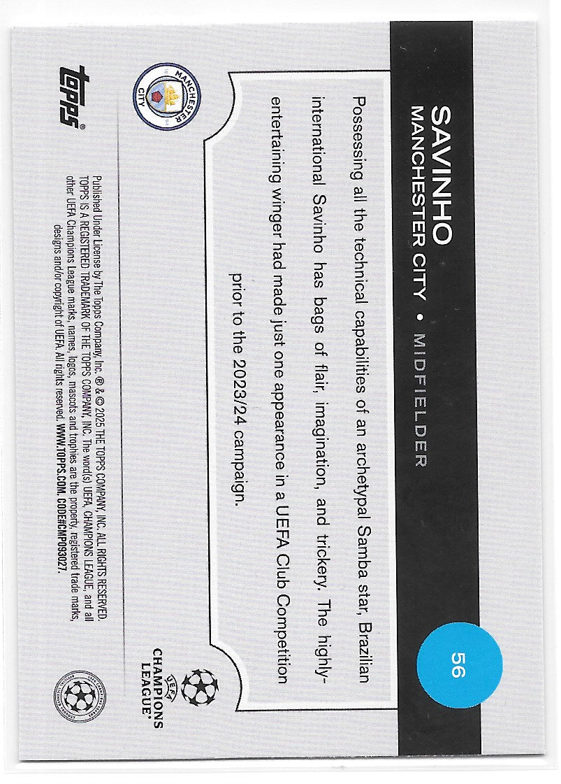 Savinho (Manchester City) Purple FlowFractor Topps UCC Flagship 24-25