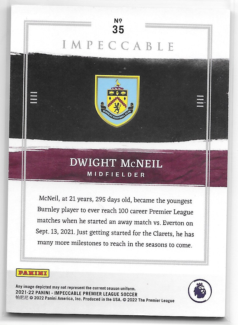 Dwight McNeil (Burnley) Silver /15 Panini Impeccable Premier League 21-22