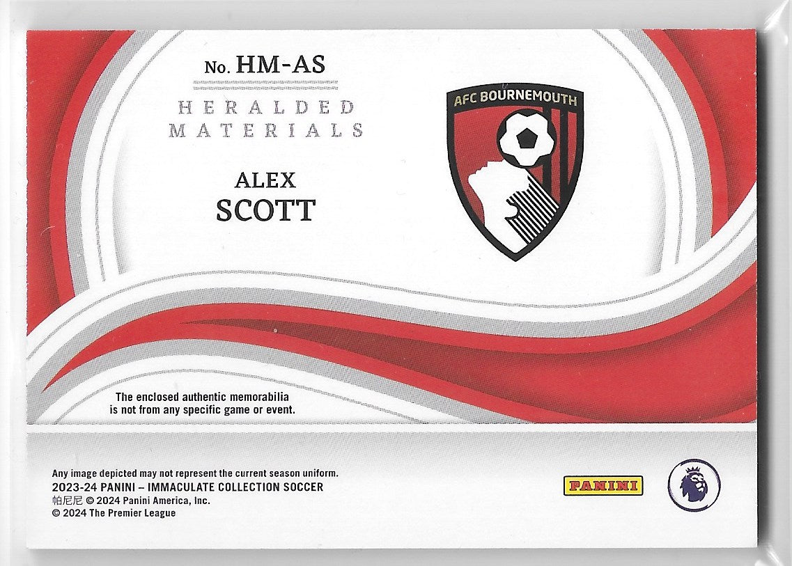 Alex Scott (AFC Bournemouth) Heralded Materials Ruby /30 RC Panini Immaculate Soccer 23-24