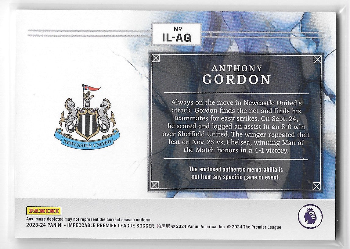 Anthony Gordon (Newcastle United) Illustrious Materials Ruby /99 Panini Impeccable Premier League 23-24