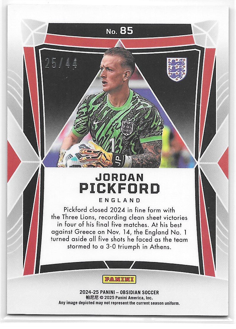 Jordan Pickford (England) Electric Etch Red Pulsar /44 Panini Obsidian Soccer 2024-25