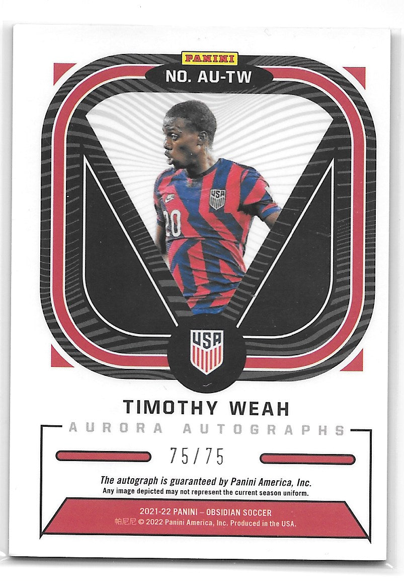 Timothy Weah (USA) Aurora Auto Purple /75 Panini Obsidian Soccer 2021-22