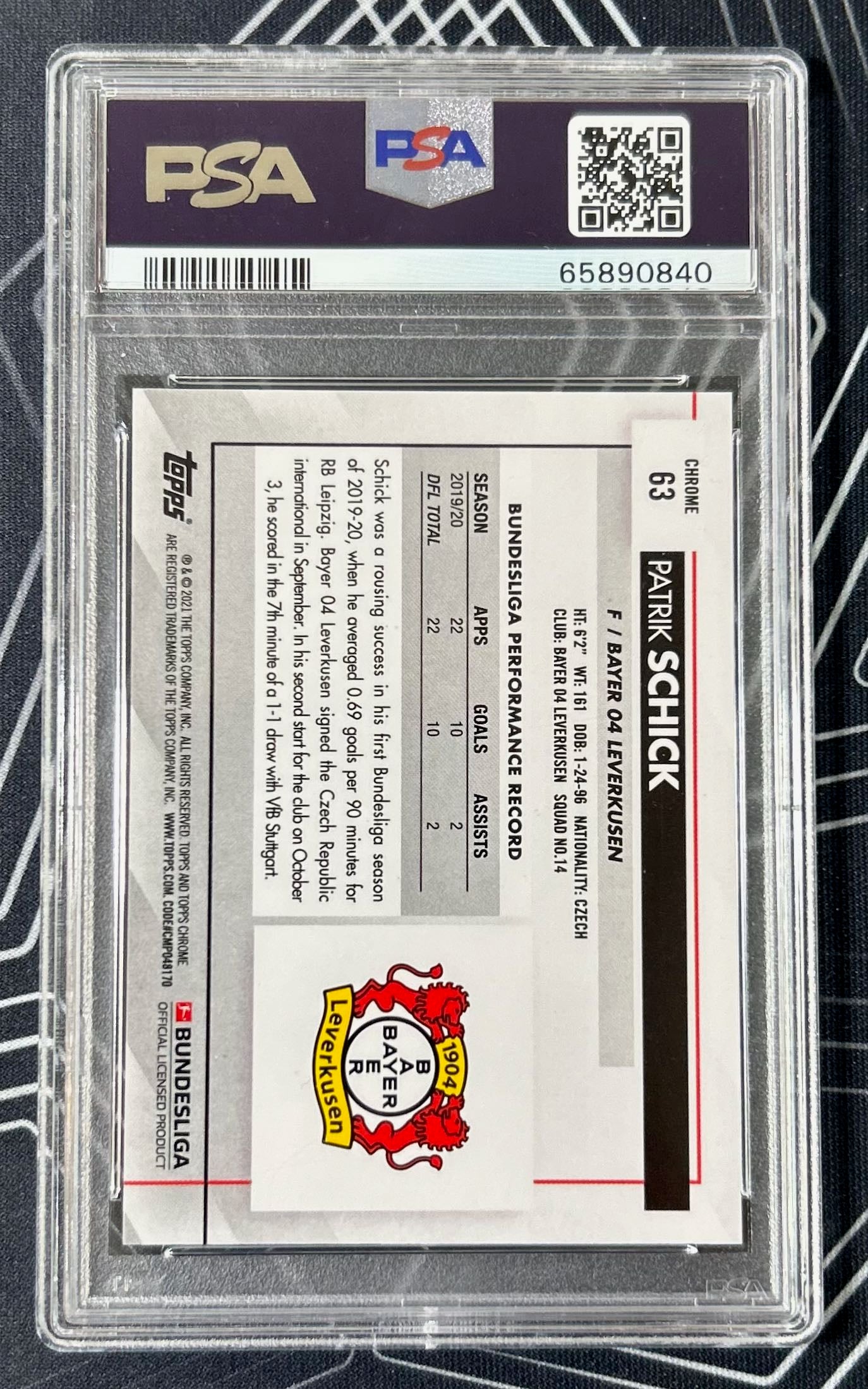 Patrik Schick (Bayer Leverkusen) Sapphire Edition Topps Chrome Bundesliga 20-21 PSA 10