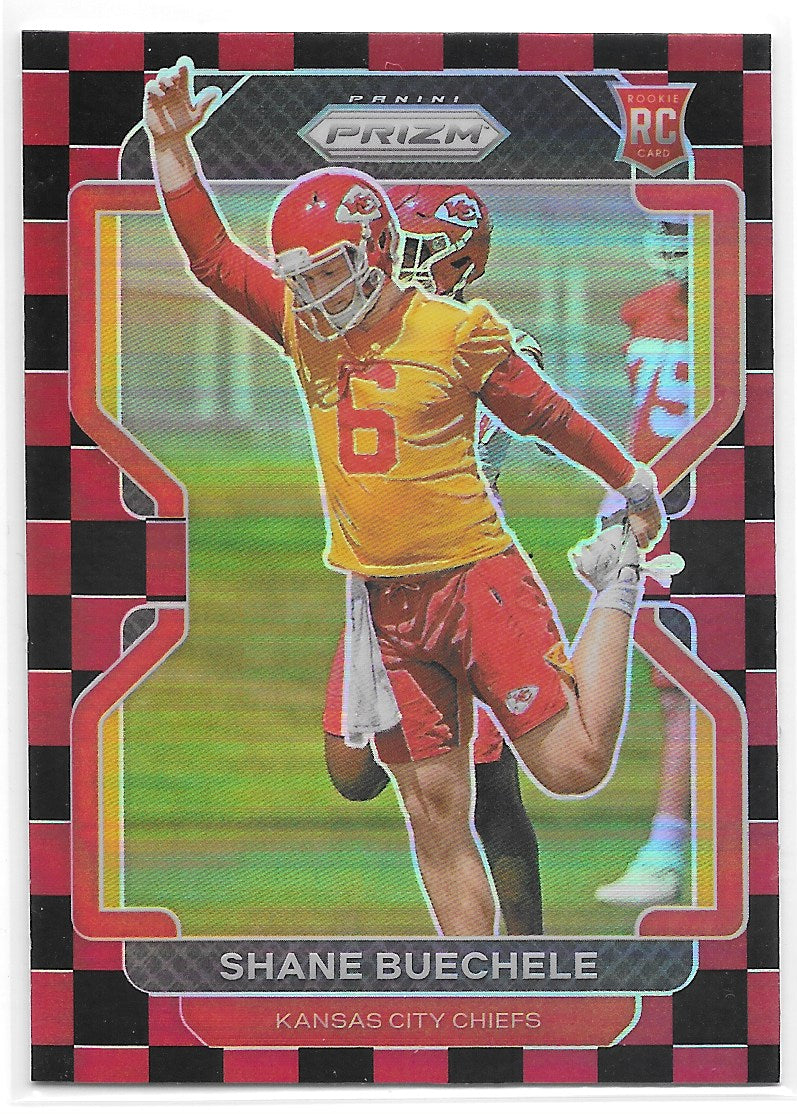Shane Buechele (Kansas City Chiefs) Black & Red Checker Prizm RC Panini Prizm Football 2021