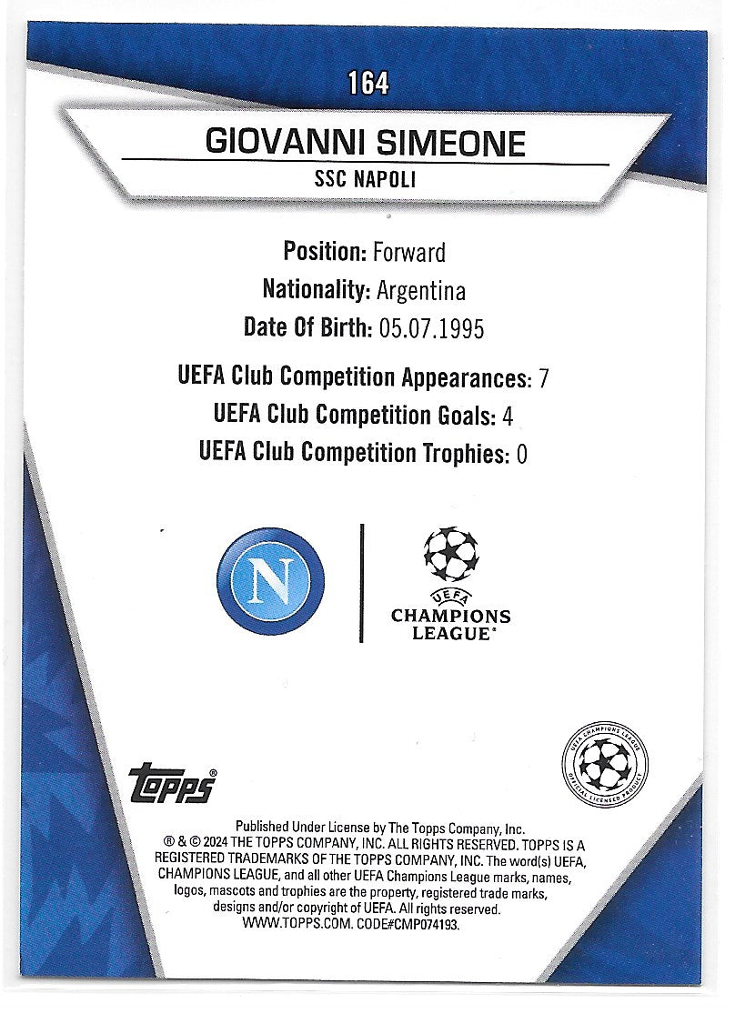 Giovanni Simeone (SSC Napoli) Green Uncommon Topps UCC SuperStars 23-24