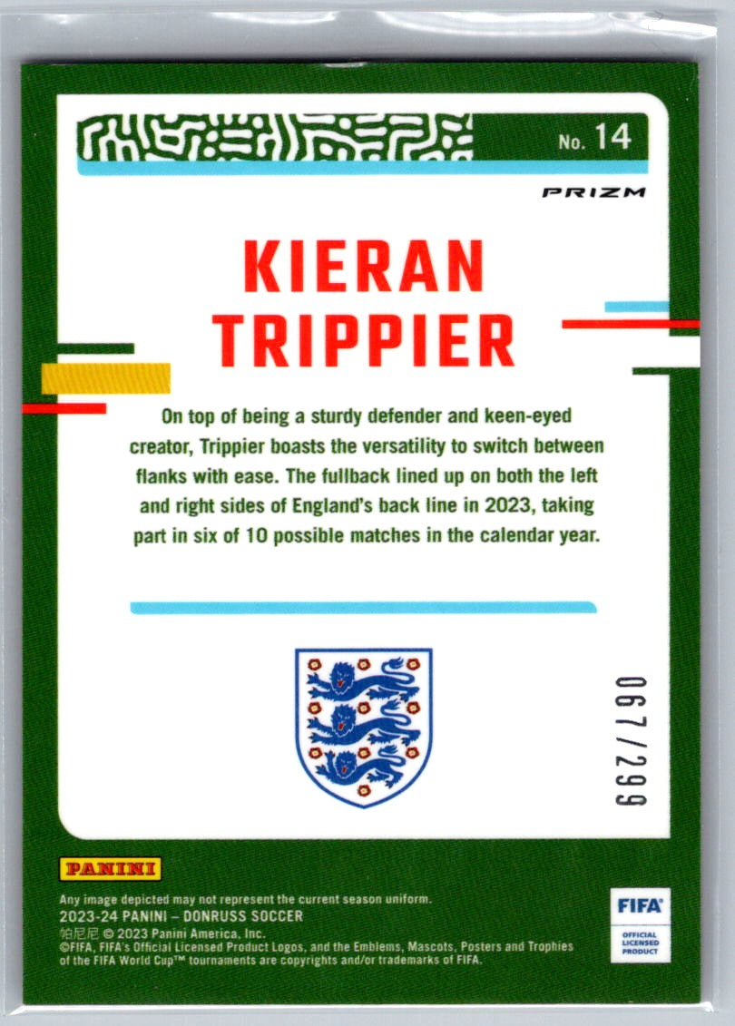 Kieran Trippier (England) Optic Red /299 Panini Donruss FIFA Soccer 23-24