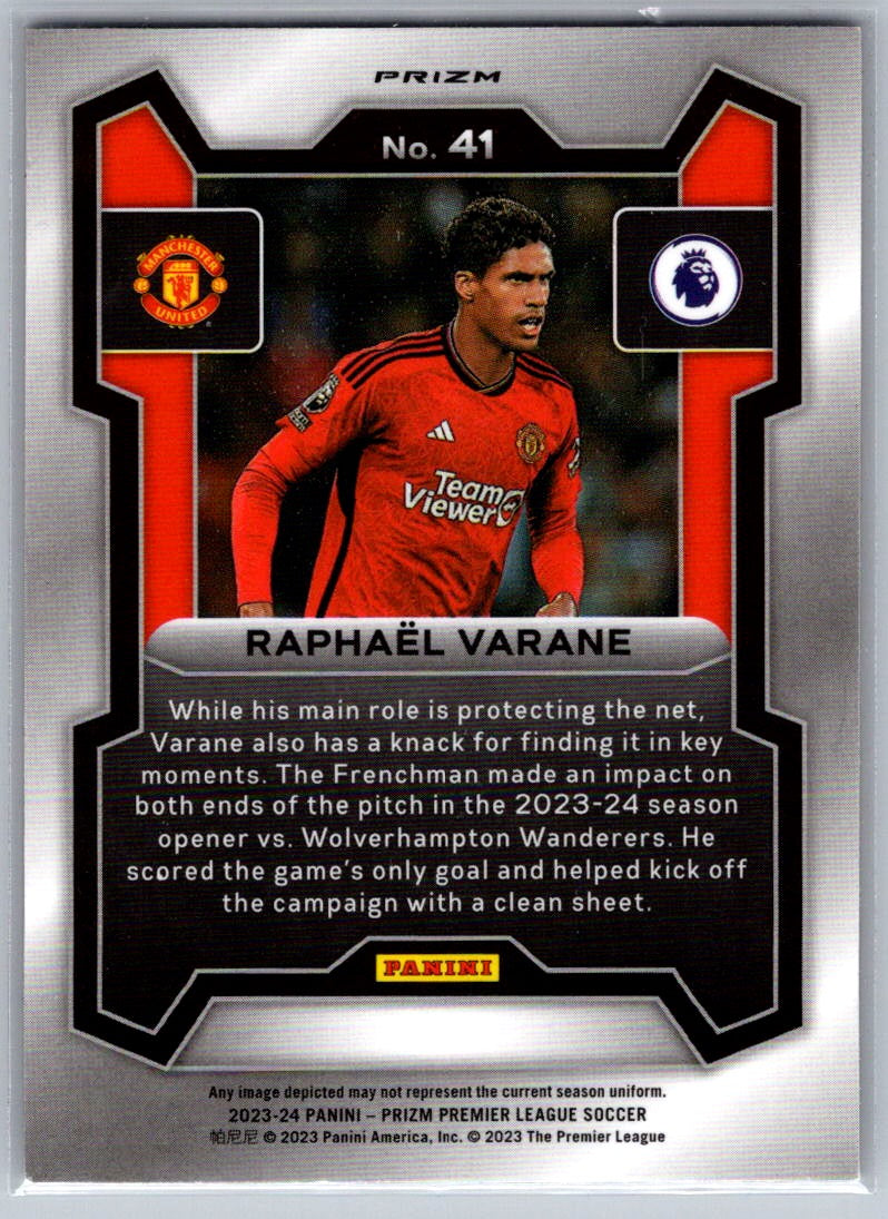 Raphael Varane (Manchester United) Tiger Stripe Choice SP Panini Prizm Premier League 23-24