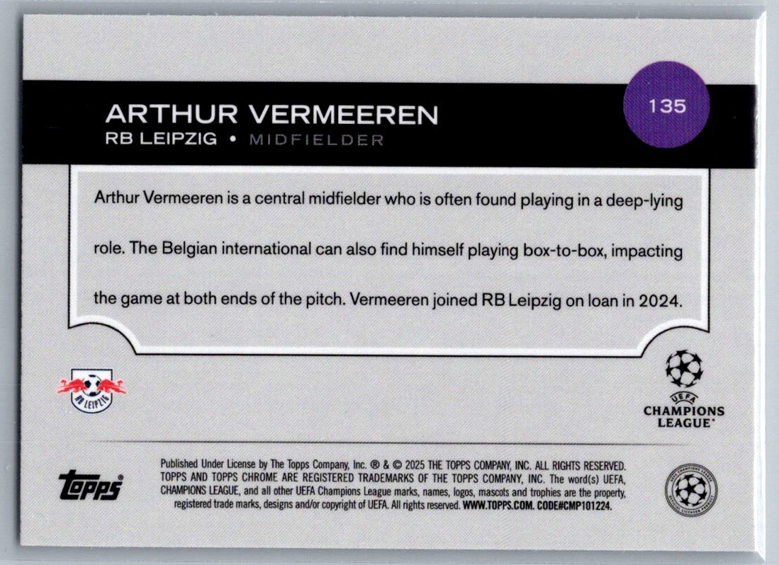 Arthur Vermeeren (RB Leipzig) Wave Refractor Future Stars Topps Chrome UCC 24-25